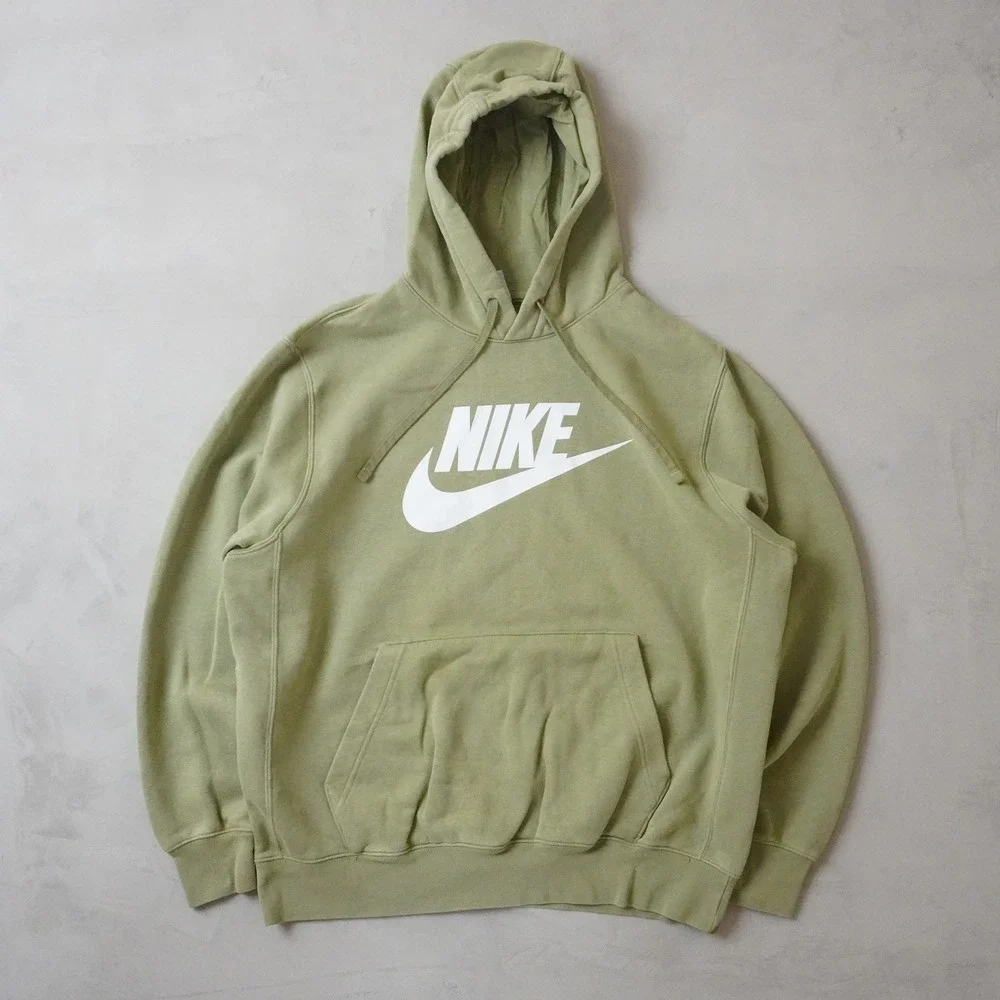 Nike Sportswear Club Fleece Hoodie Mens Large Olive Green Futura Logo Pullover